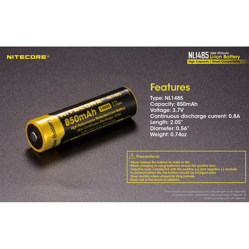Nitecore: NL1485 14500 850mAh 3.7V Rechargeable Lithium-Ion Battery
