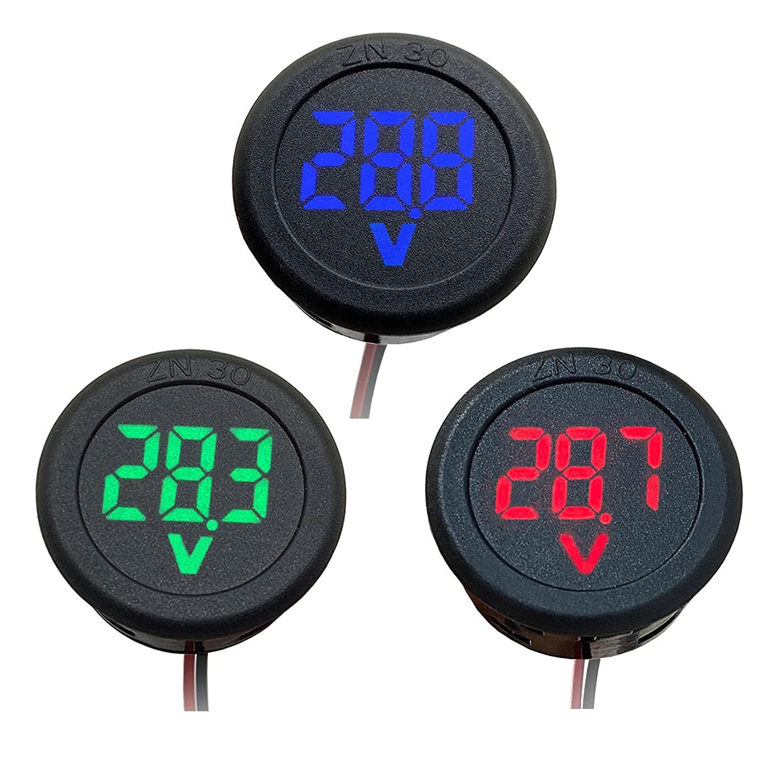 Circular Two-Wire Voltmeter DC 5-100V Round LED Display