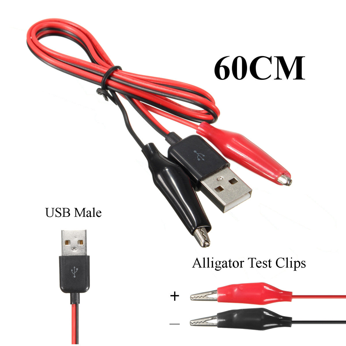 Alligator Test Clips Clamp to USB Male Connector - 60cm