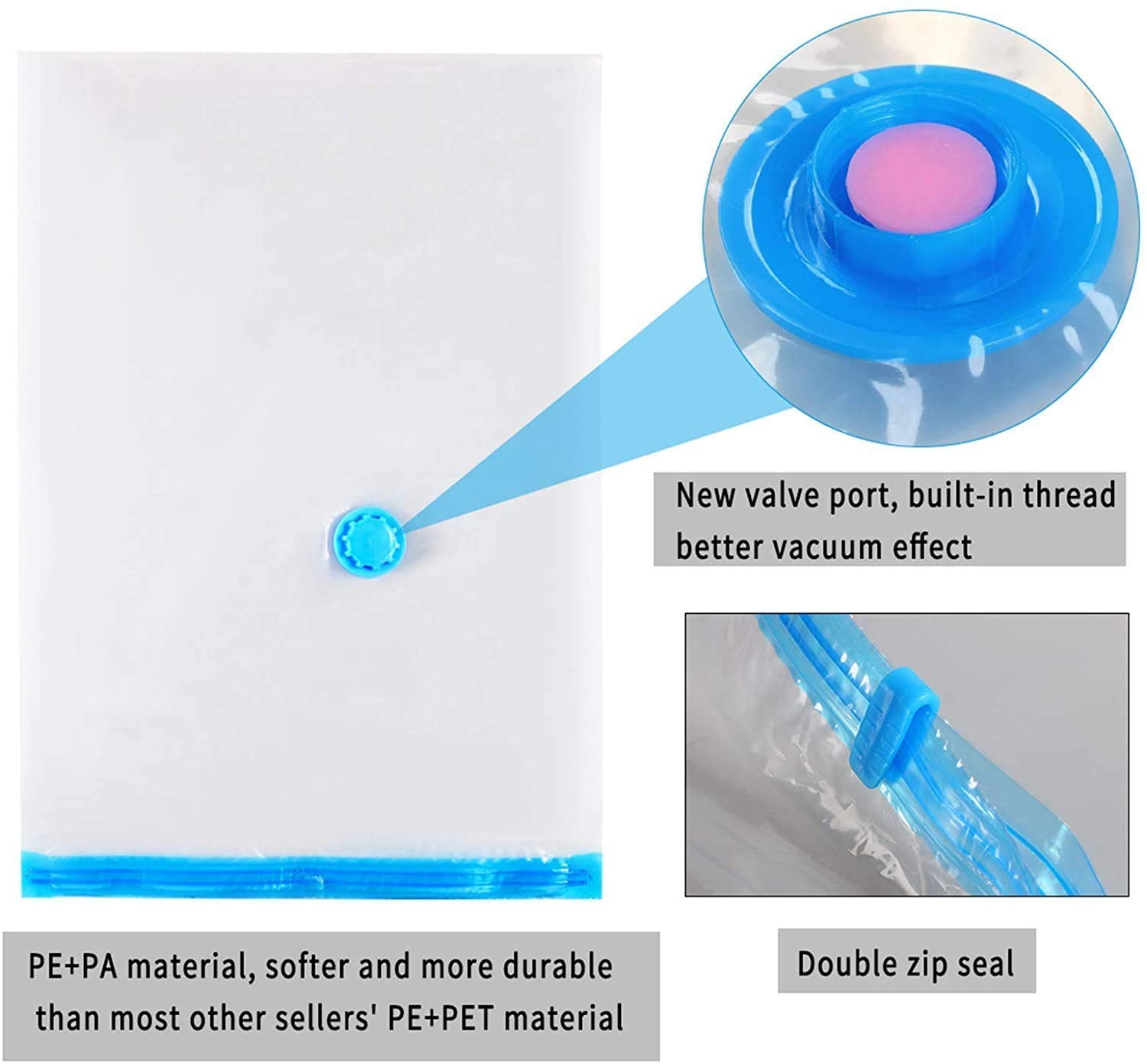 Vacuum Storage Reusable Ziplock Smart Space Saver Bags with Vacuum Hand Pump - 5Pcs of Different Sizes