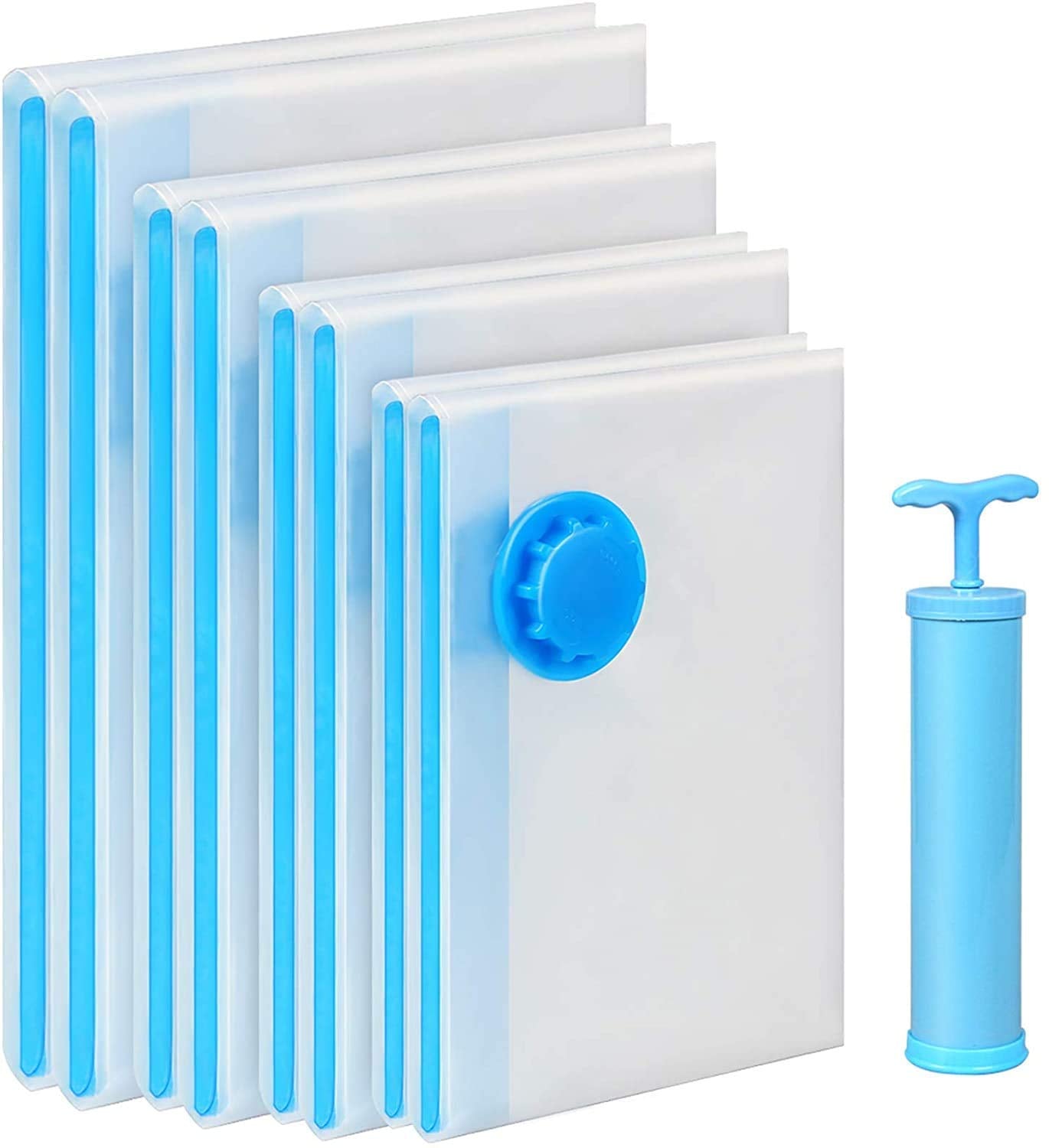 Vacuum Storage Reusable Ziplock Smart Space Saver Bags with Vacuum Hand Pump - 5Pcs of Different Sizes