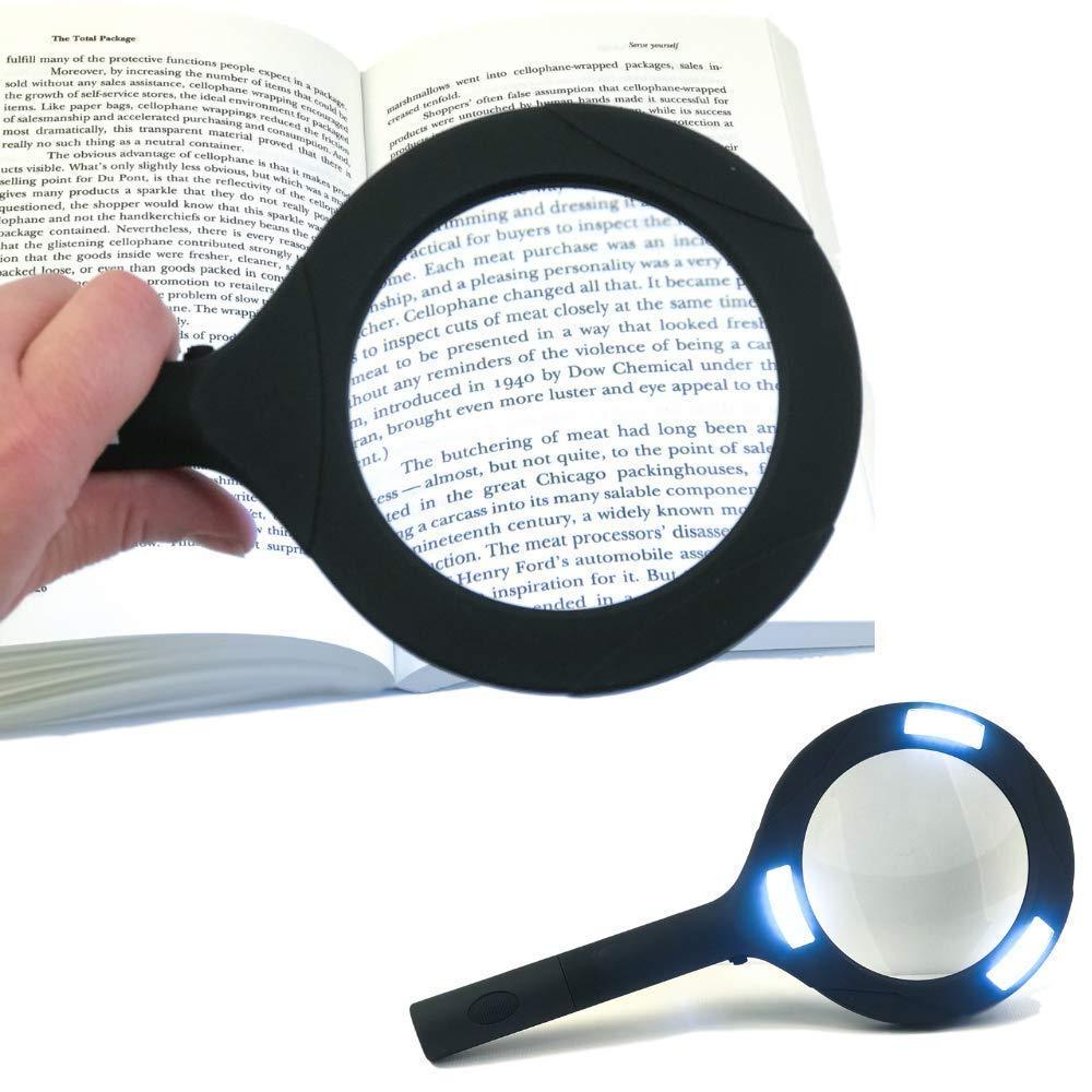 3X Power Lens and Rubberized Handle Magnifying Glass With Leds