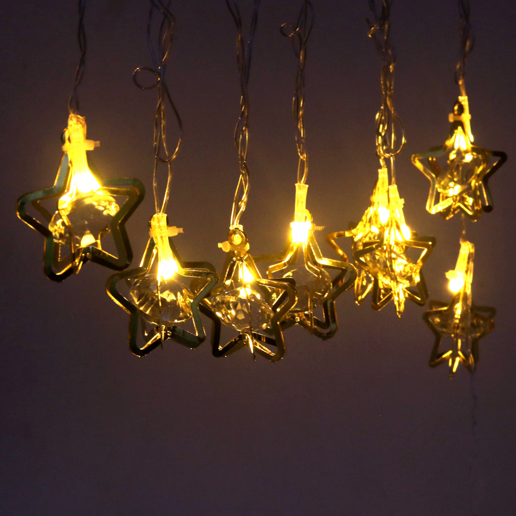 Diamond-in-Star 14 LED Golden String Lights