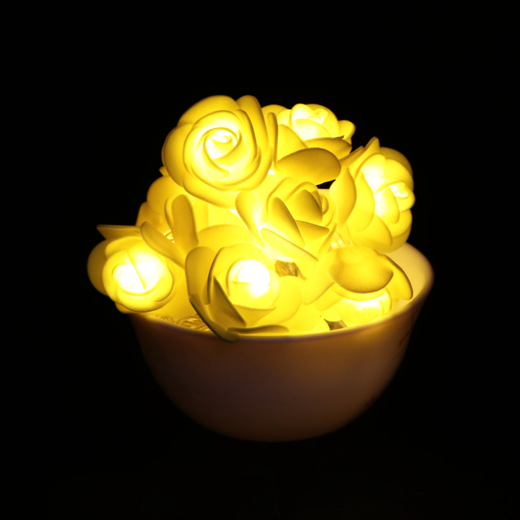 Small Yellow Rose 14 LED String Fairy Lights