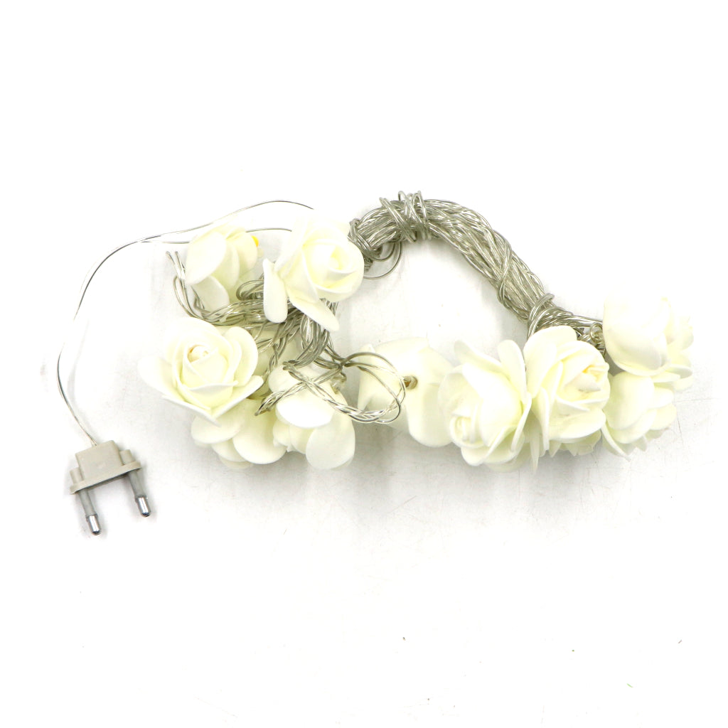 Small White Rose 14 LED String Fairy Lights