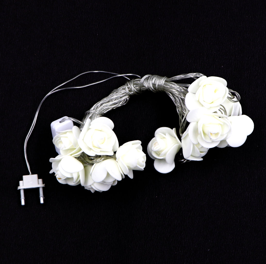 Small White Rose 14 LED String Fairy Lights