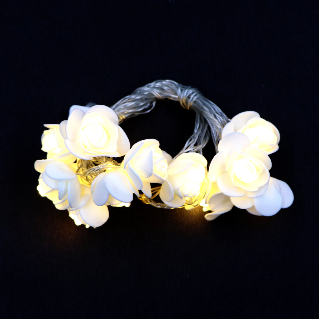 Small White Rose 14 LED String Fairy Lights