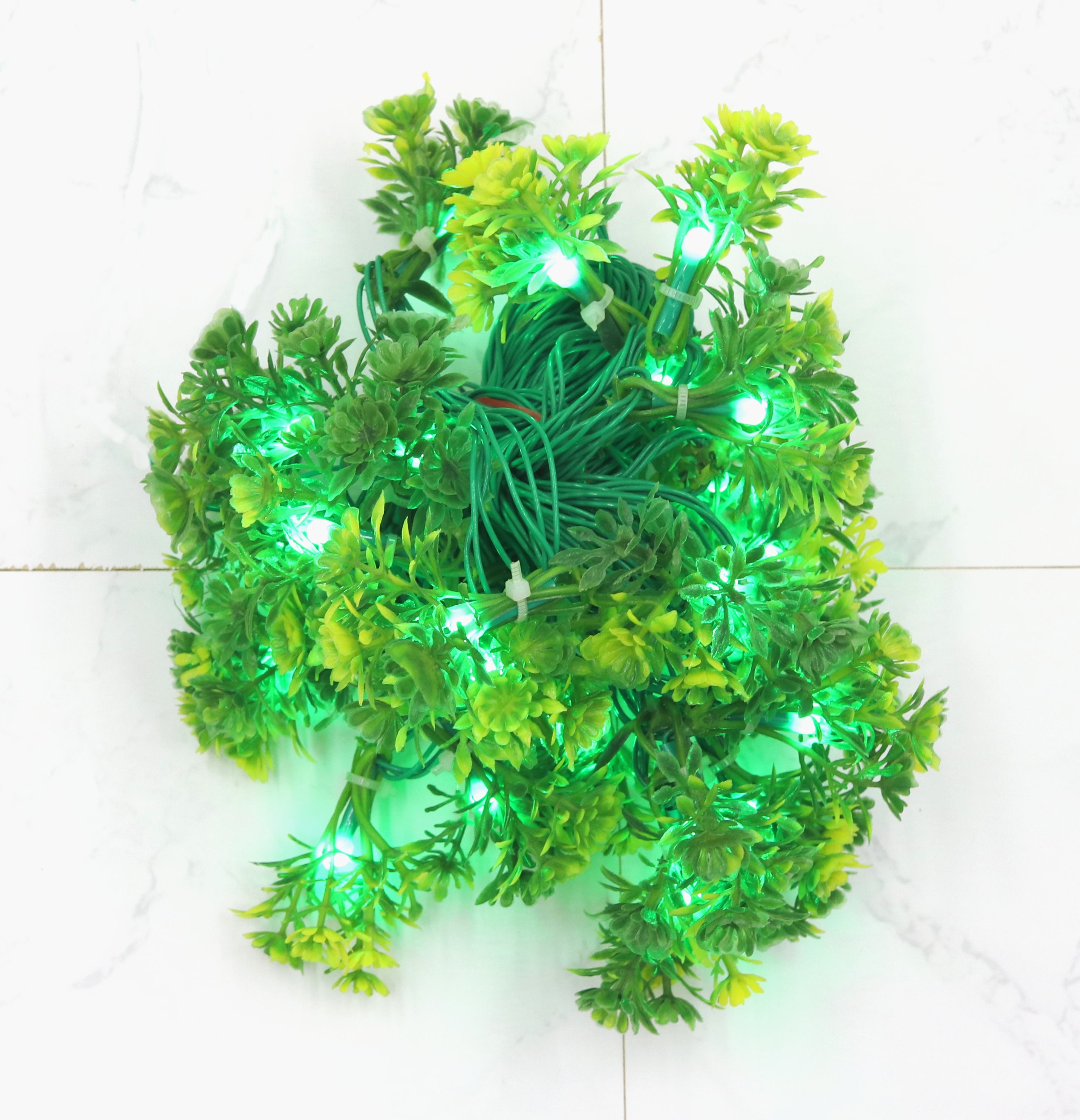 Small Yellow + Green Flower 24 LED String Fairy Lights