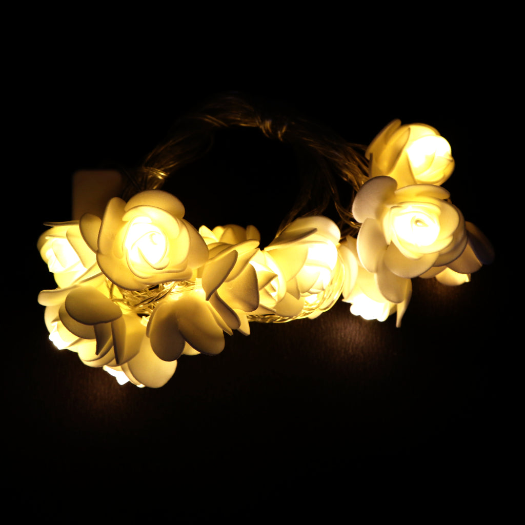 Small White Rose 14 LED String Fairy Lights