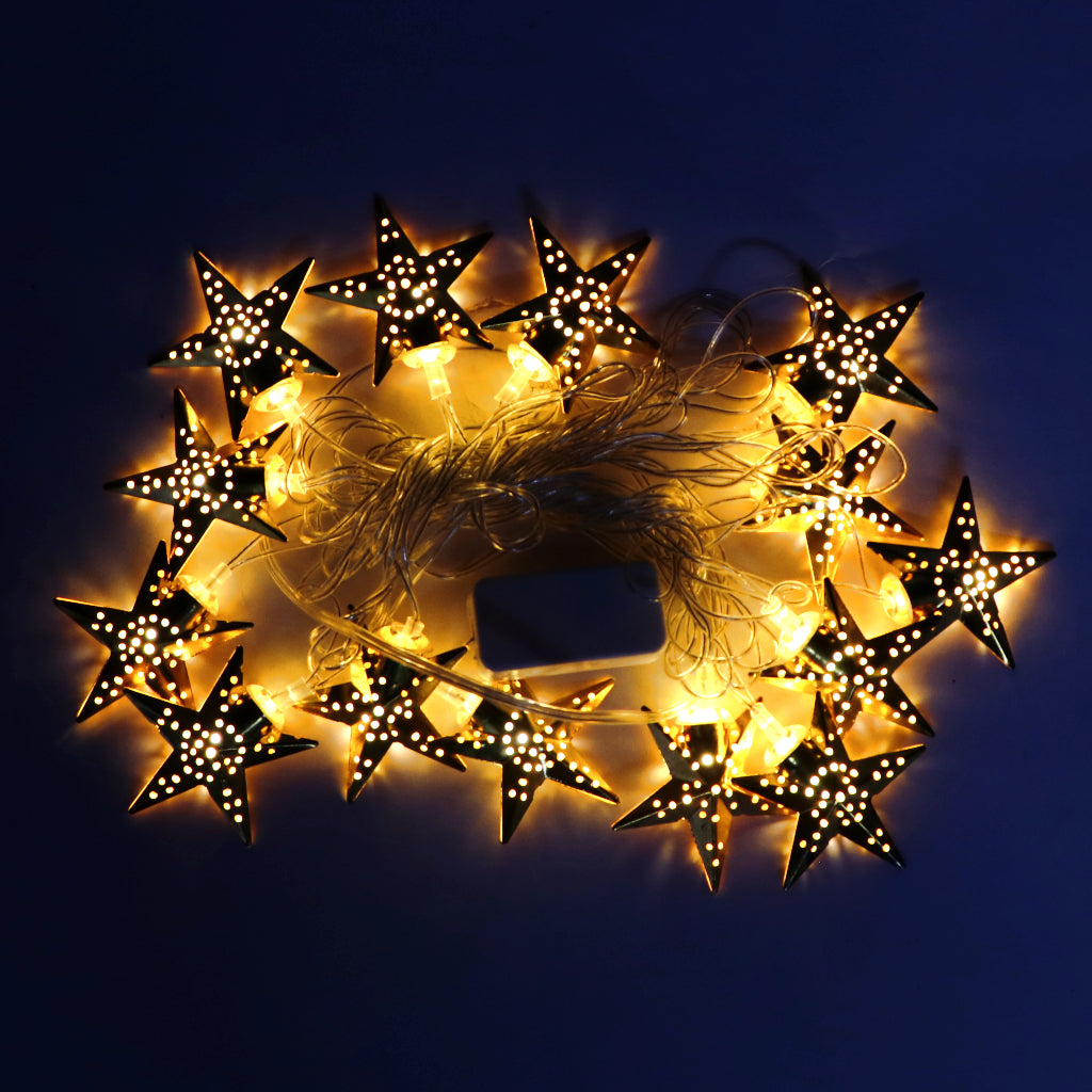 Metal Star Shape 14 LED Golden String Lights
