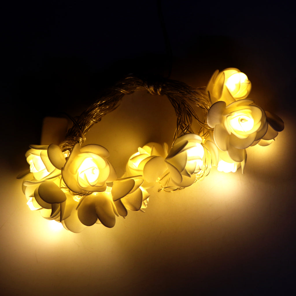 Small White Rose 14 LED String Fairy Lights