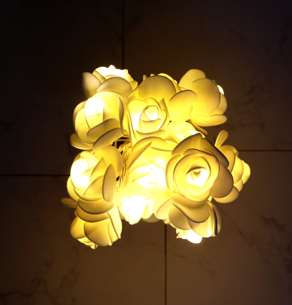 Small White Rose 14 LED String Fairy Lights