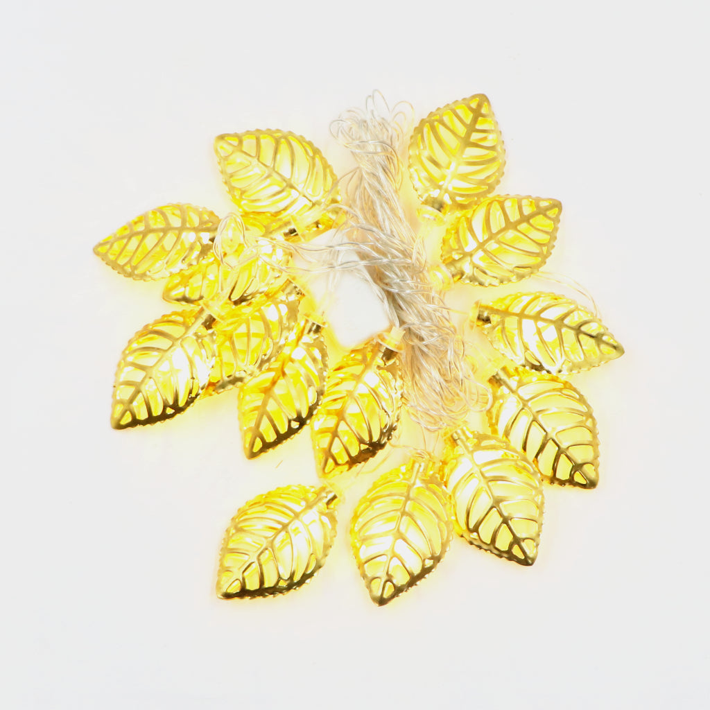 Metal Leaf Shape 14 LED Golden String Lights