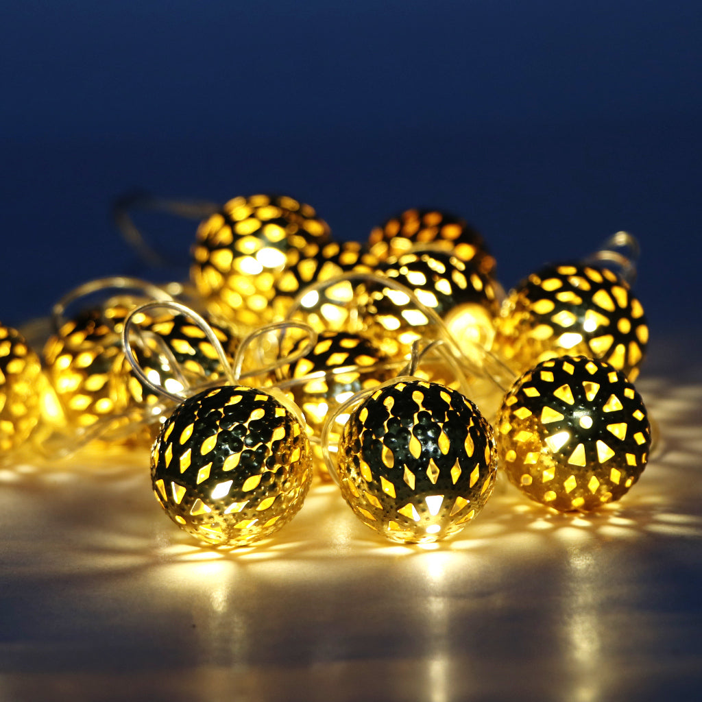 Metal Ball Shape 14 LED Golden String Lights