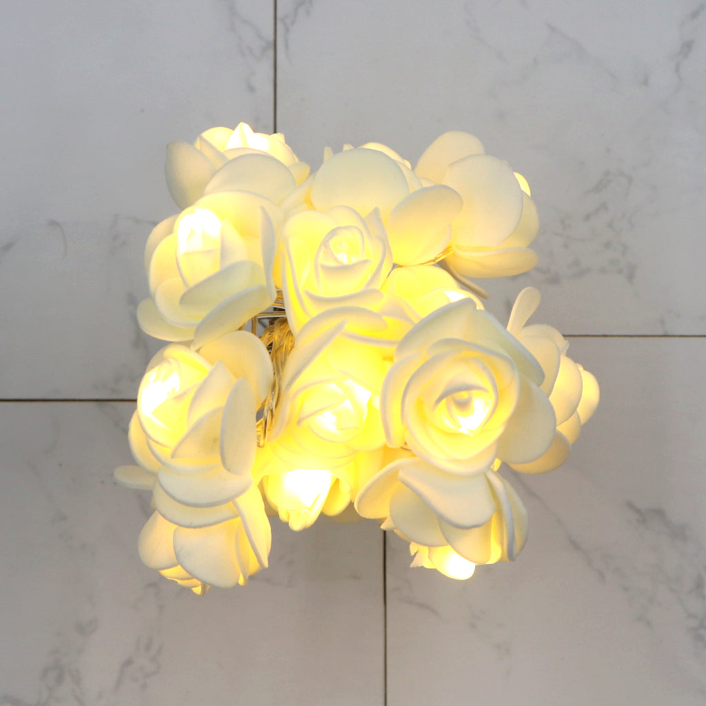 Small White Rose 14 LED String Fairy Lights