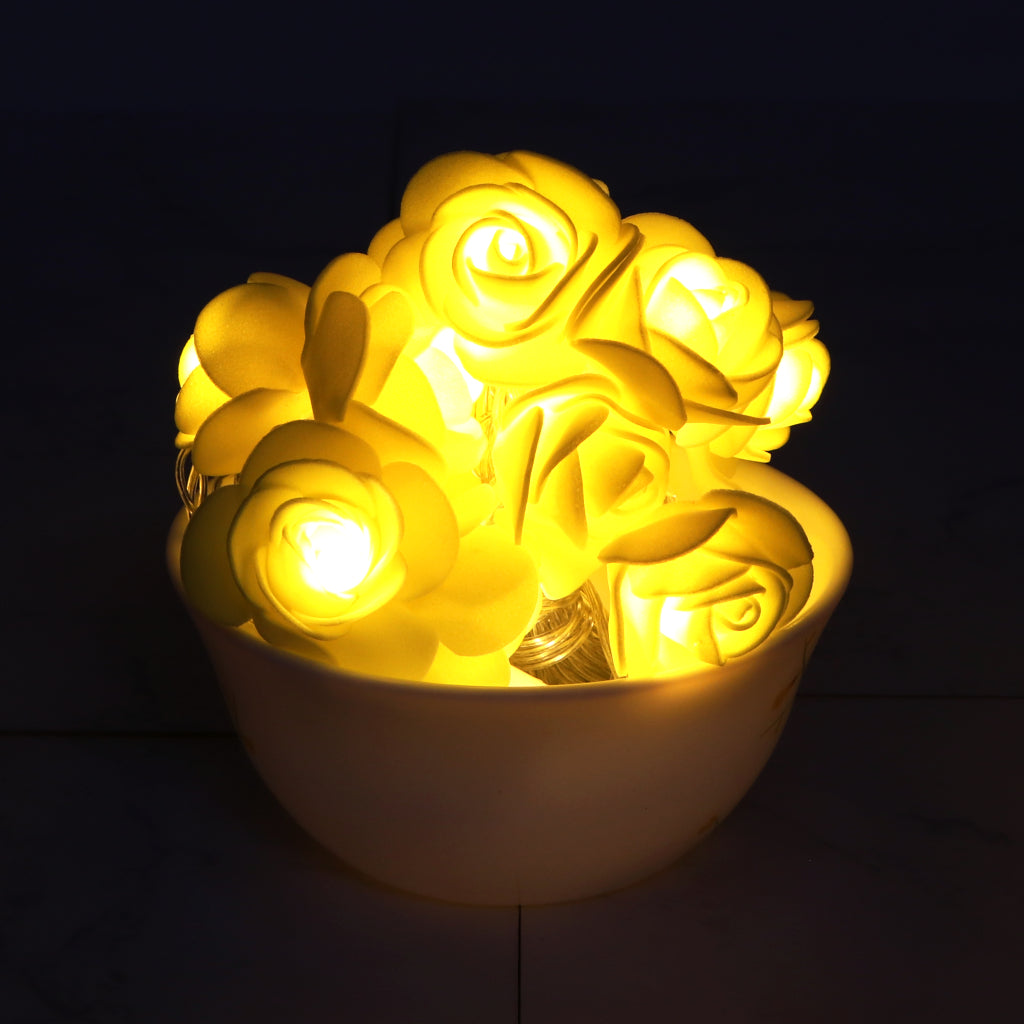 Small Yellow Rose 14 LED String Fairy Lights