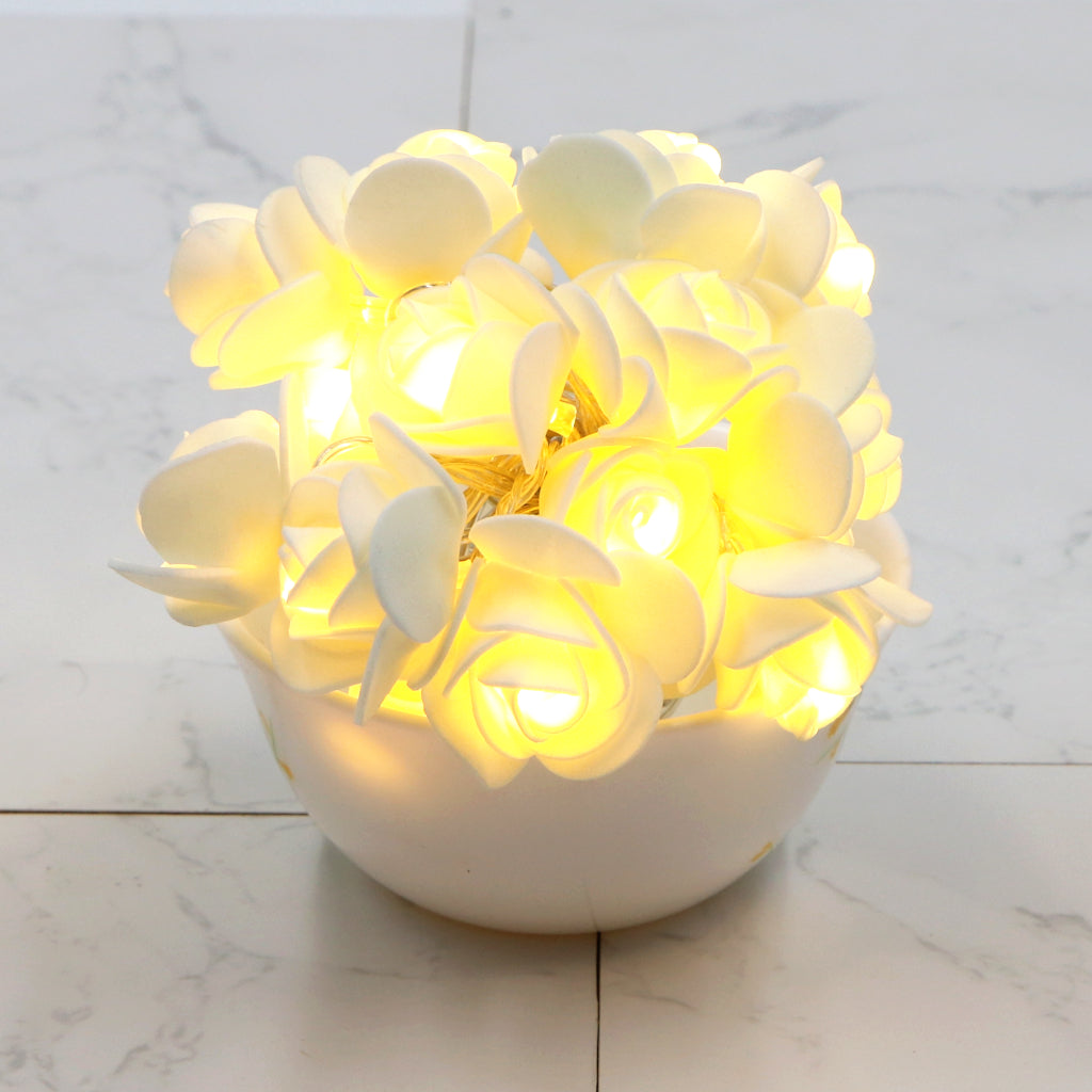 Small White Rose 14 LED String Fairy Lights