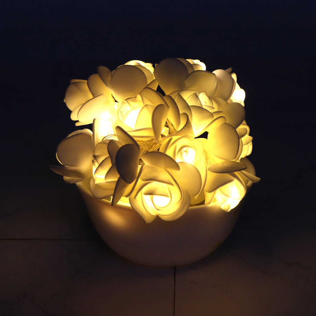 Small White Rose 14 LED String Fairy Lights