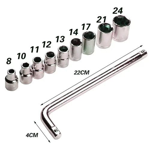 10pcs Socket Toolkit Wrench Set for Cars/Bike/Cycle