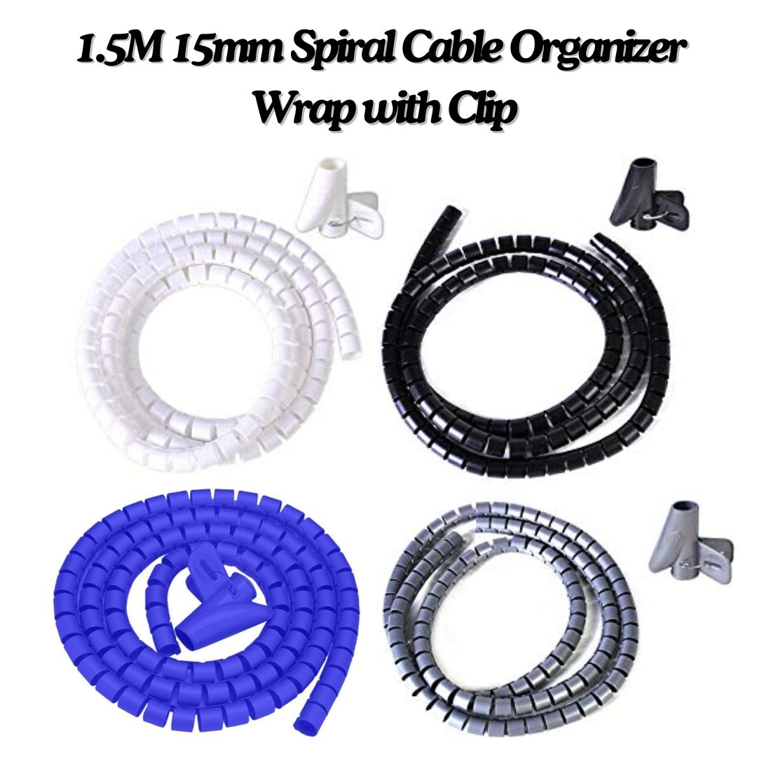 1.5M Spiral Cable Organizer Wrap with Clip