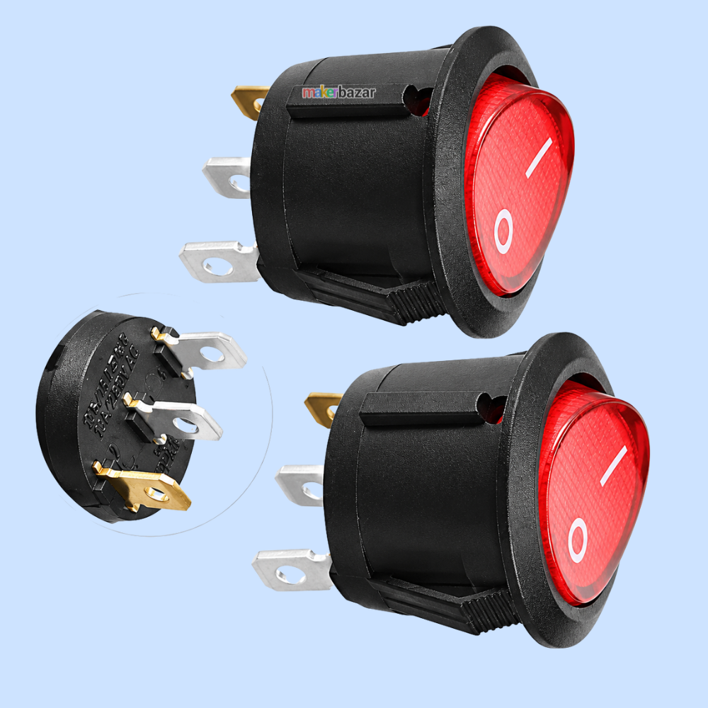 10A 250V AC SPDT ON-OFF 3 Leg Round Rocker Switch with Light