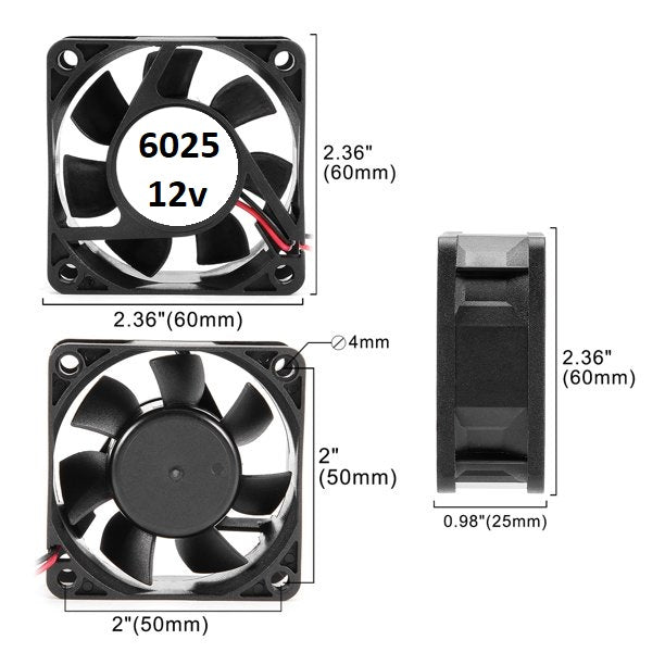 6025 12v DC Axial Cooling Fan Black 60x25mm