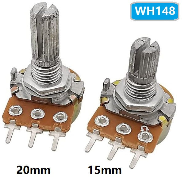 WH148 3pin 15mm Rotary Shaft Potentiometer, Audio Logarithm (A) Taper Pots