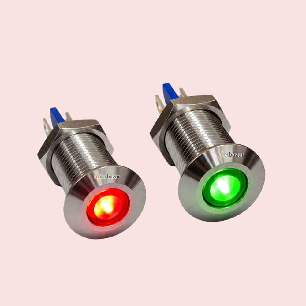 9-12V Flat-Top LED Metal Indicator Light