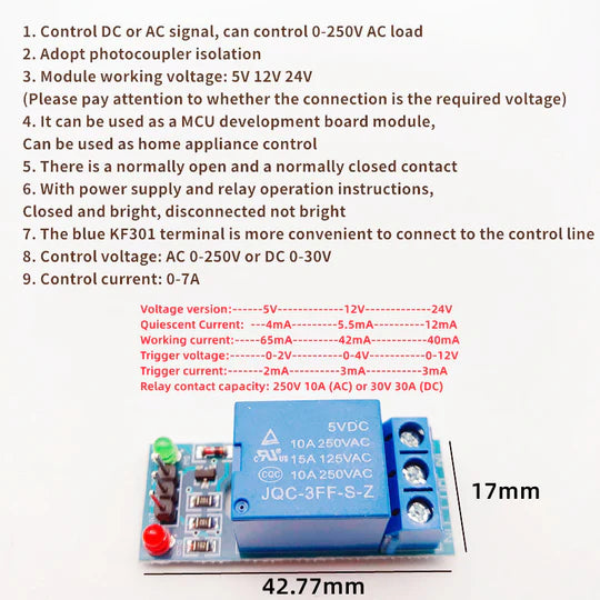 Blue Relay Board Module with Low Level Trigger Optocoupler