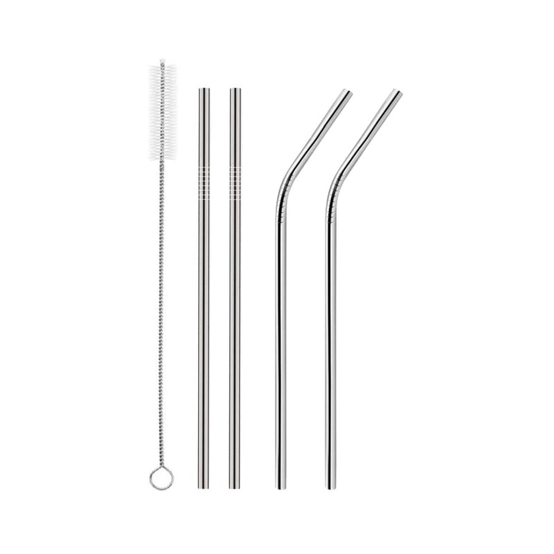 Stainless Steel Reusable Metal Straws & Cleaning Brush Set