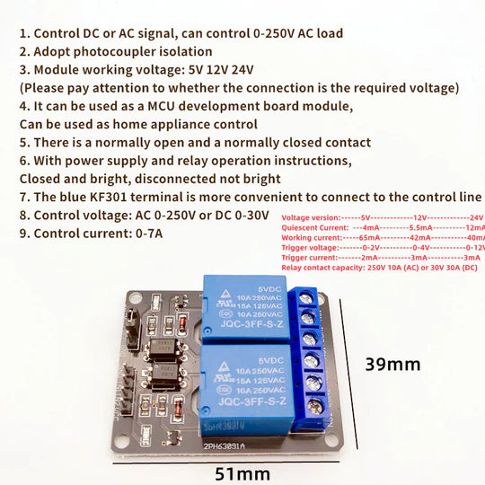 Blue Relay Board Module with Low Level Trigger Optocoupler