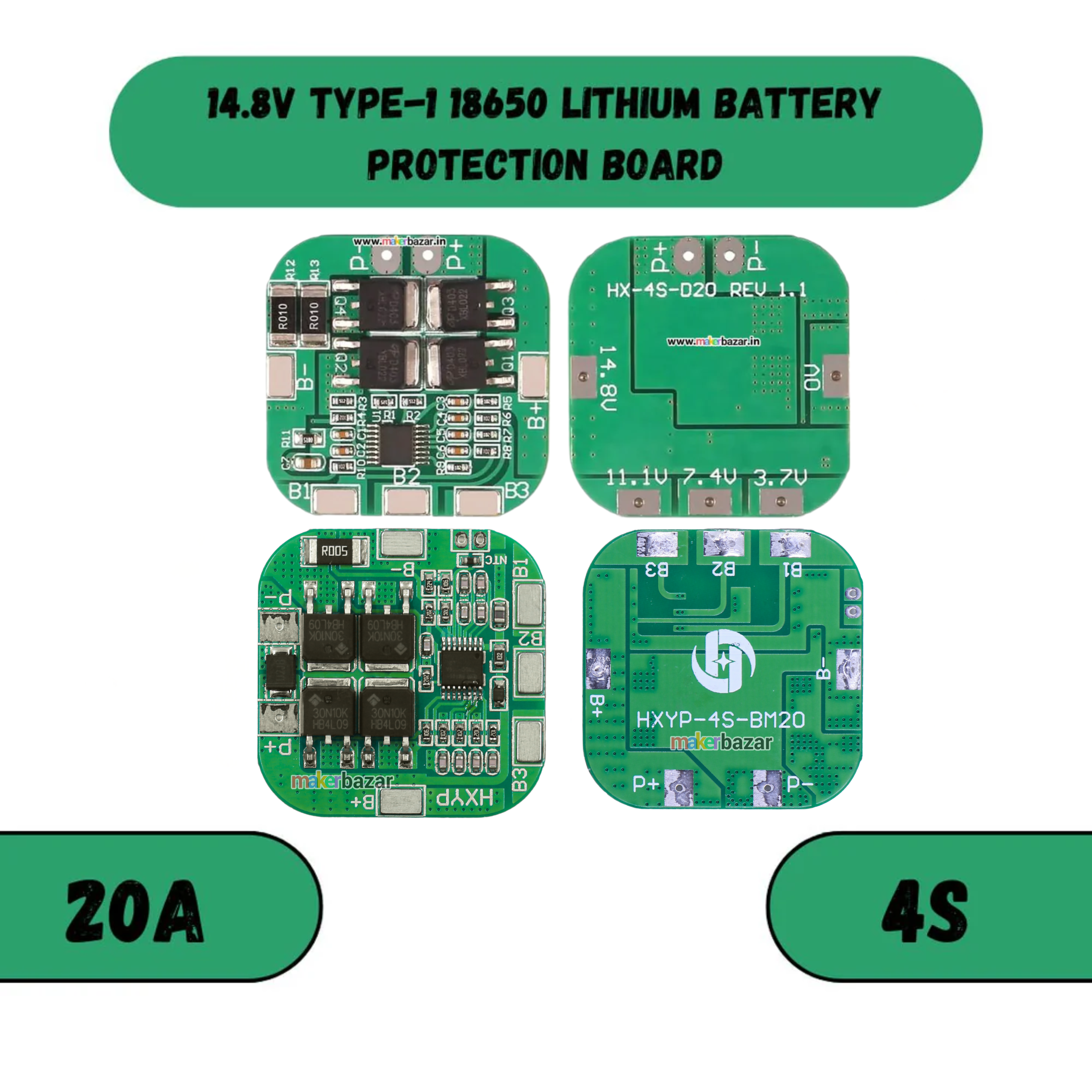 4S 18650 Lithium Battery Protection Board [Green]