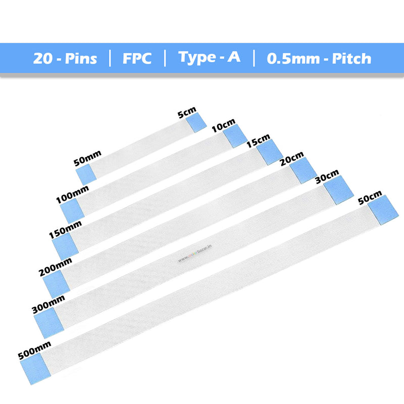 0.5mm-Pitch 20-Pins FPC Type-A Ribbon Flexible Flat Cable