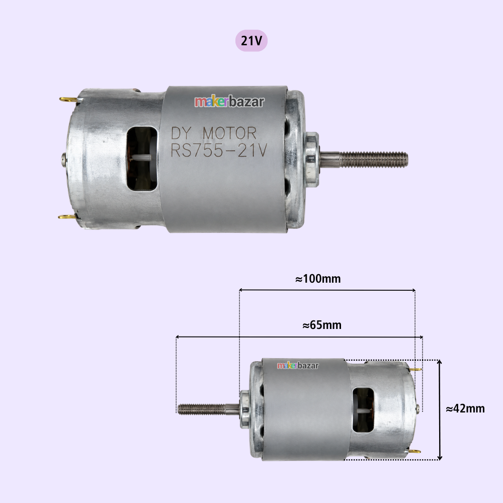 755 DC Motor Full-Threaded Shaft High-Torque with Ball-Bearing