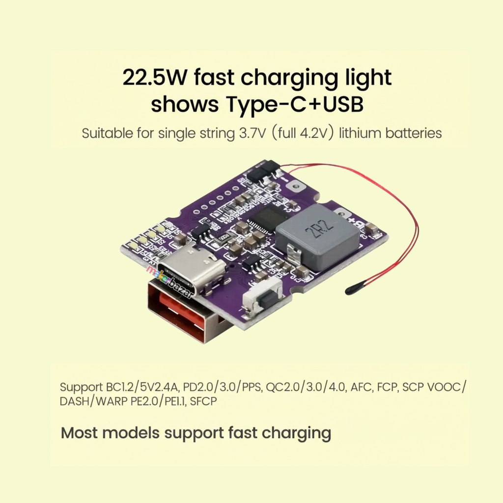 22.5W Bidirectional Fast Charging Power Bank Module With Digital/Light