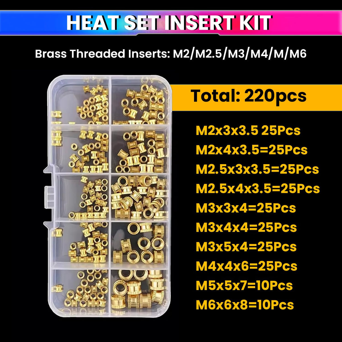 Brass Inserts Nut Assorted Pack
