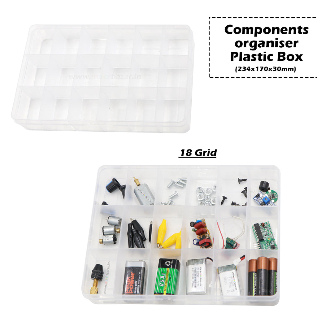 Clear Plastic Box Component Organizer with Fixed Partitions