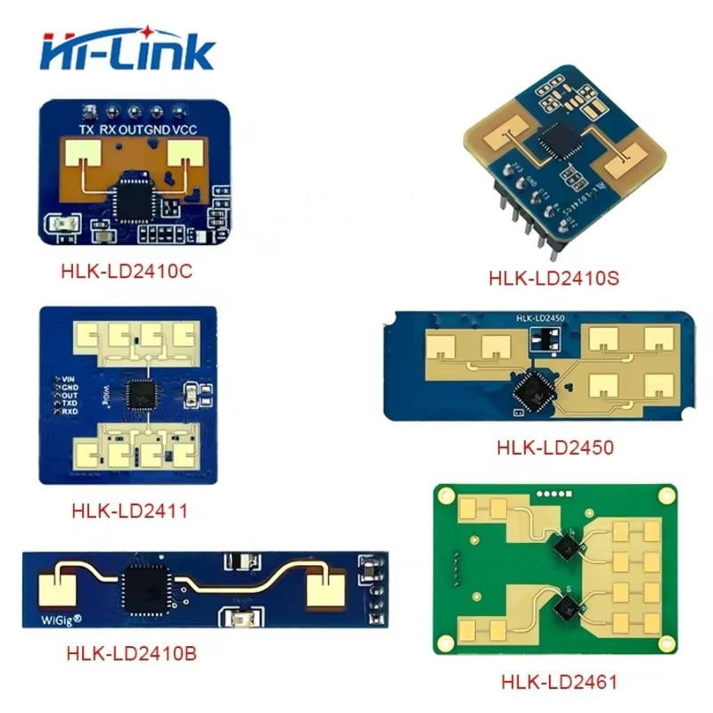 Various electronic circuit boards with different models labeled on a white background, featuring the Hi-Link brand.