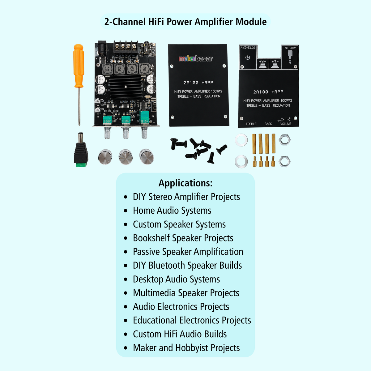 2A100 +APP 100Wx2 12–24VDC HiFi Stereo Power Amplifier Module
