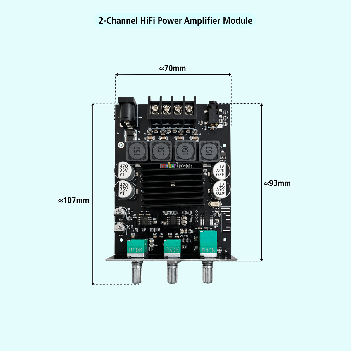 2A100 +APP 100Wx2 12–24VDC HiFi Stereo Power Amplifier Module