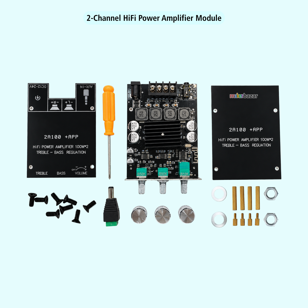 2A100 +APP 100Wx2 12–24VDC HiFi Stereo Power Amplifier Module