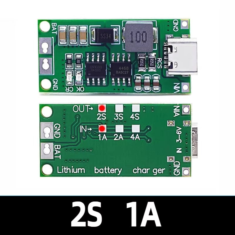 [Green] Type-C Multi-Cell 2S 3S 4S to 8.4V 12.6V 16.8V Step-Up Boost Lithium Battery Charger Module
