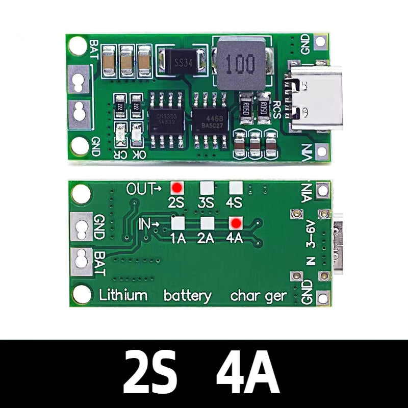 [Green] Type-C Multi-Cell 2S 3S 4S to 8.4V 12.6V 16.8V Step-Up Boost Lithium Battery Charger Module