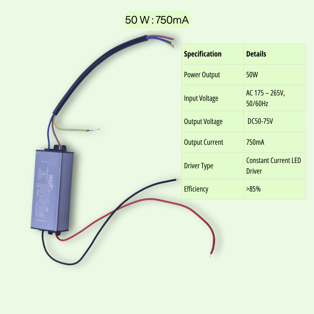 50W LED Driver – 1500mA (24–40V), 300mA (100–175V), 750mA (50–75V ...