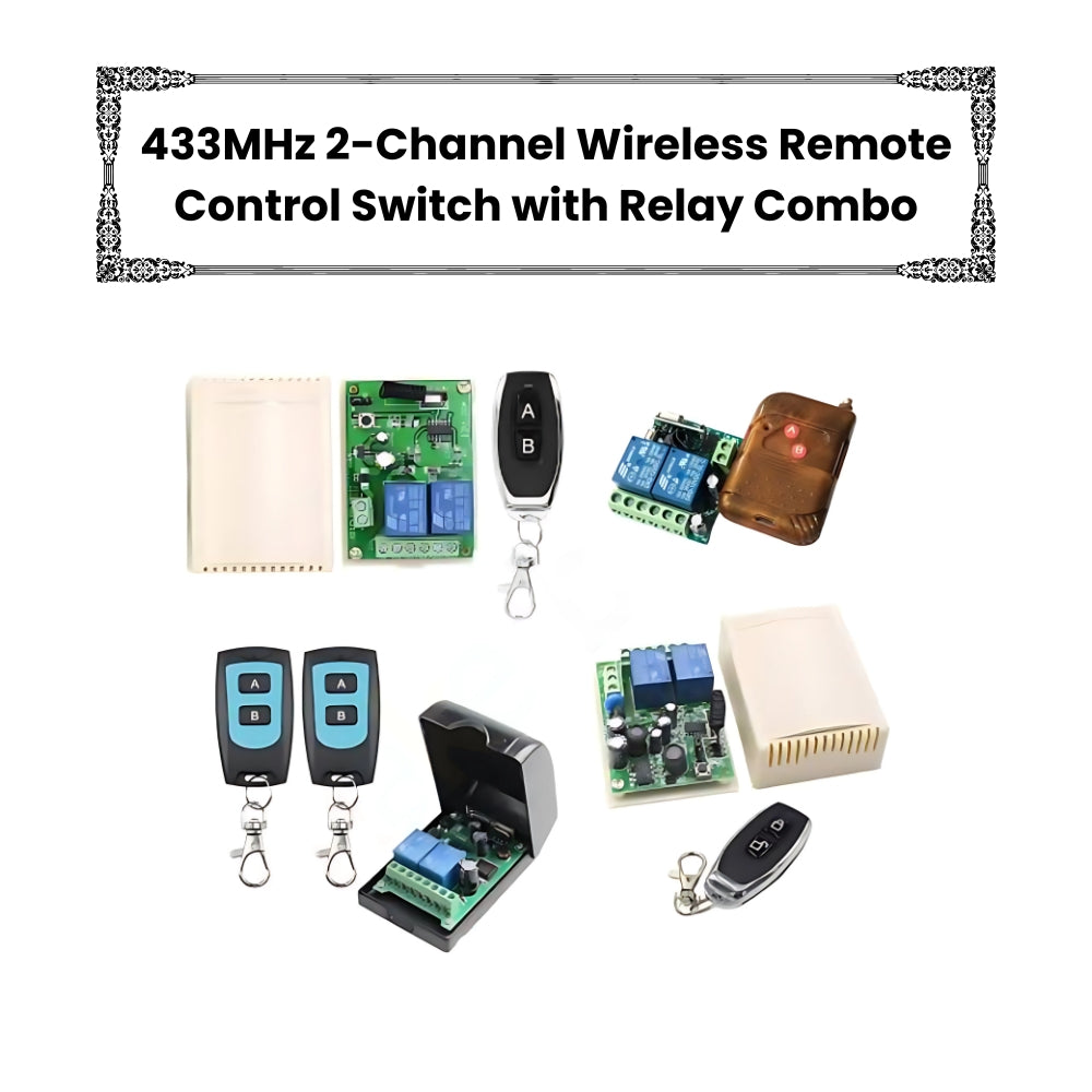 433MHz 2-Channel Wireless Remote Control Switch with Relay Combo [Transmitter+Receiver]