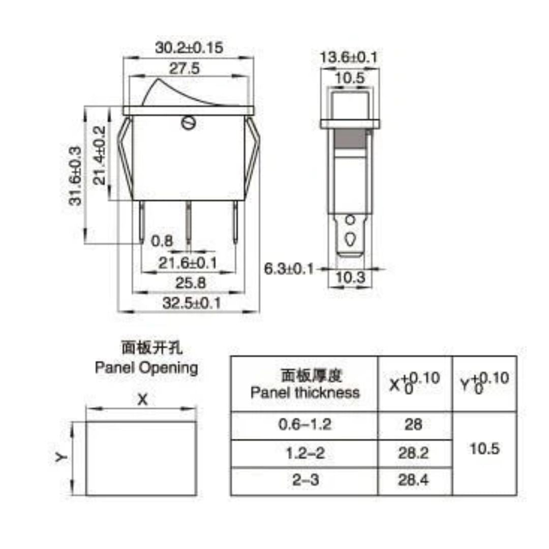 KCD3 16A 250V SPST ON-OFF 3 Leg Rocker Switch