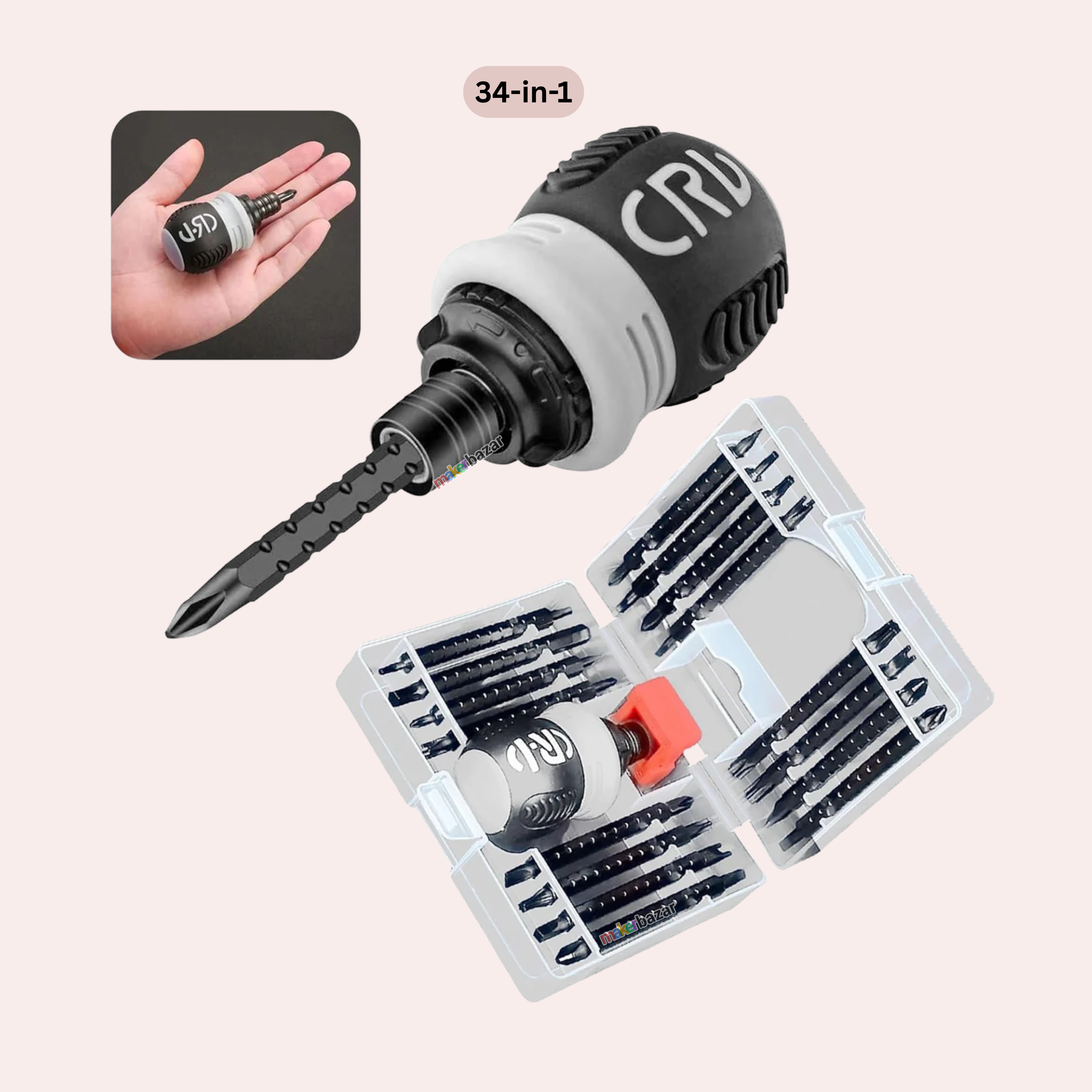 Ratcheting Double-Head Screwdriver with Storage Box