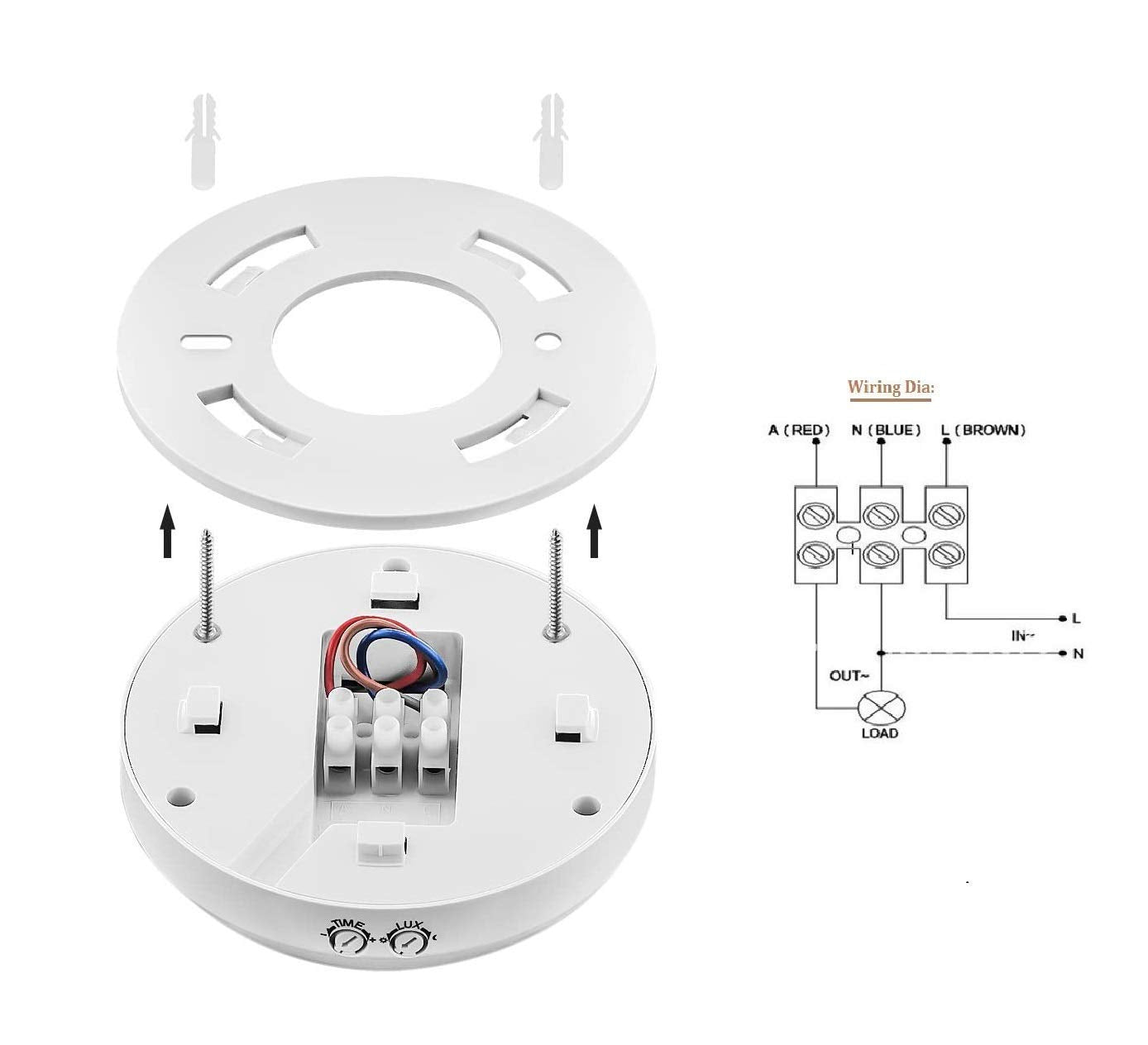 220VAC 360 Degree Ceiling Mounted PIR Motion Sensor With Adjustable Light Sensitivity and Time Delay