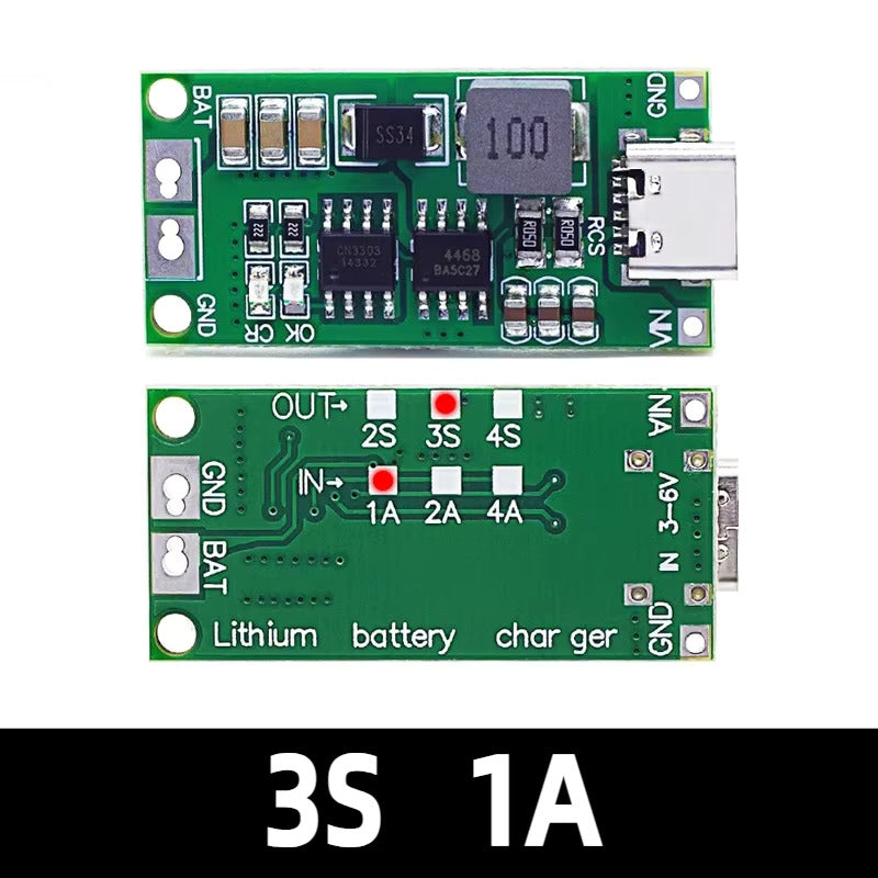 [Green] Type-C Multi-Cell 2S 3S 4S to 8.4V 12.6V 16.8V Step-Up Boost Lithium Battery Charger Module