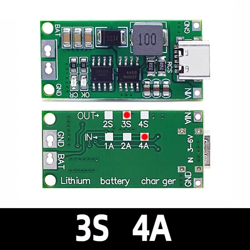 [Green] Type-C Multi-Cell 2S 3S 4S to 8.4V 12.6V 16.8V Step-Up Boost Lithium Battery Charger Module